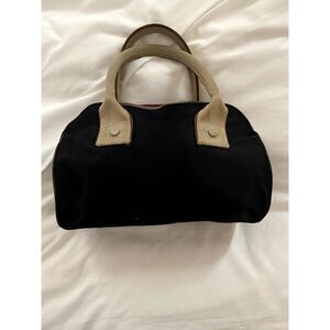 Vintage LANCEL Satchel Bowling Bag Zipper Leather Top Handle Nylon